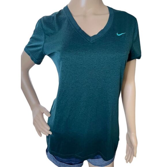 Nike Dri-Fit Athletic Green Short Sleeve V-Neck T-Shirt - Picture 1 of 5
